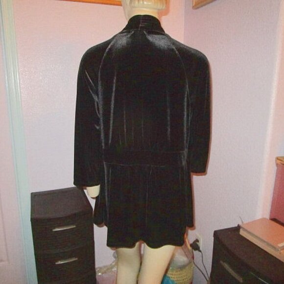 90s Vtg Black Velvet Tunic Top Size L Cardigan Sequins Layered Look Dressy Goth - Picture 5 of 7